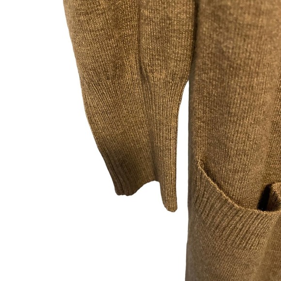 DEBUT Cozy Long Open Cardigan Sweater Pockets Women's Tan Beige Brown S - Picture 6 of 13